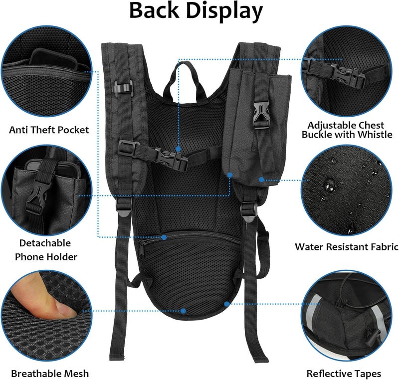 DEVONWIDE Lightweight Hydration Backpack 2L Water Bladder Pack for Running, Cycling, Hiking – Anti-Theft Water Backpack with Phone Holder, Trekking Pole Holder & Reflective Strips for Men & Women - Image 5